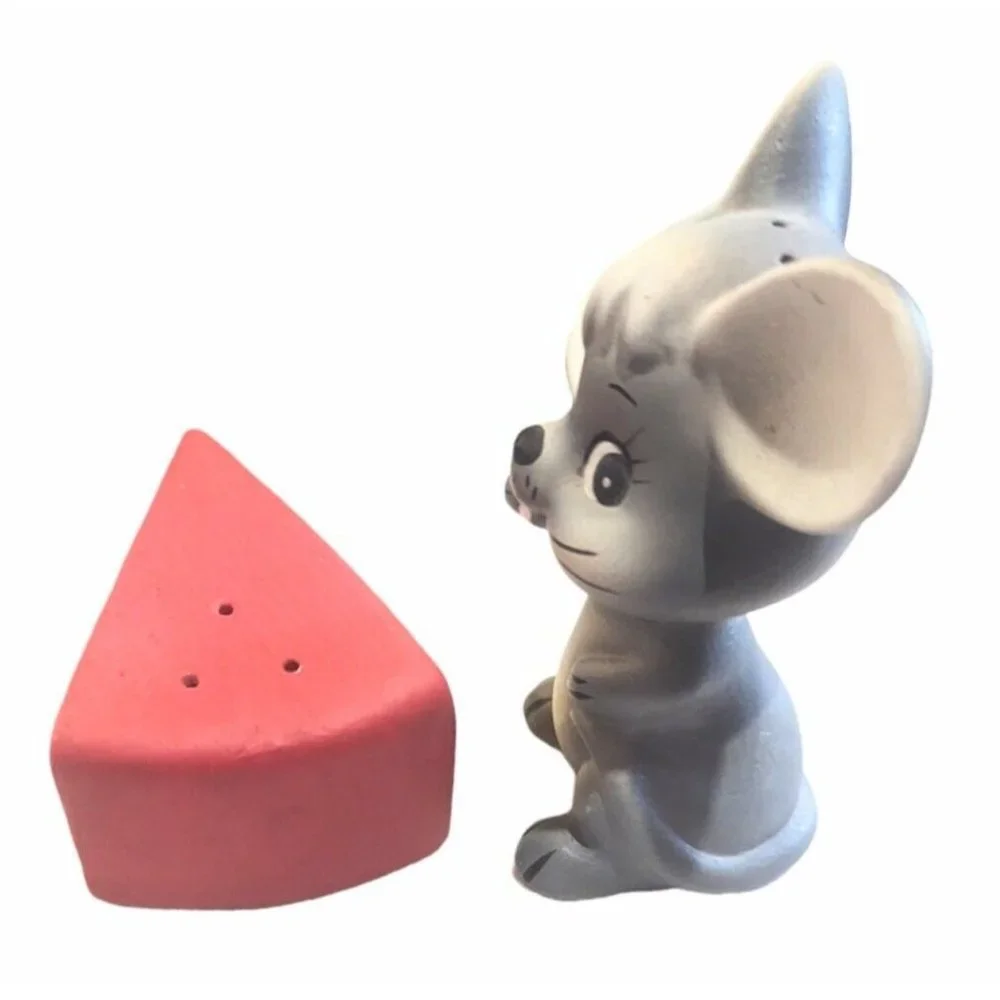 Vintage Anthropomorphic Mouse with Cheese Salt and Pepper Shakers 1970s